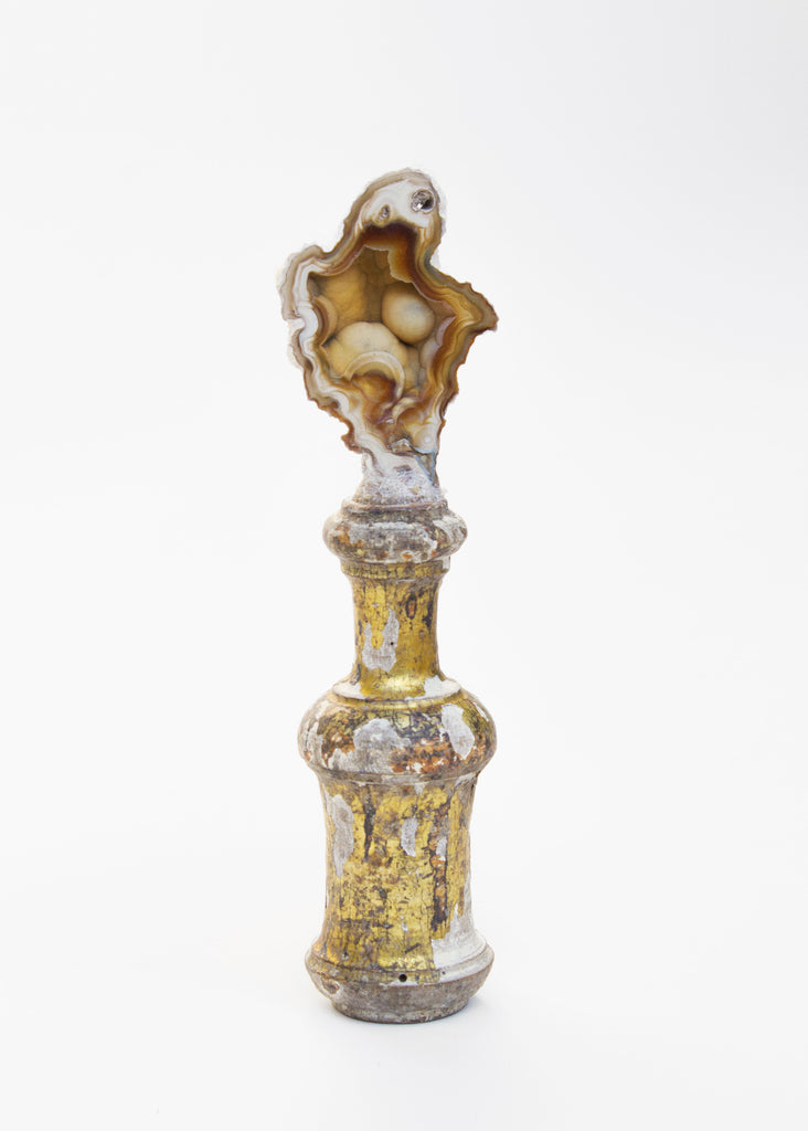 18th century Italian candlestick top decorated with agate coral. 