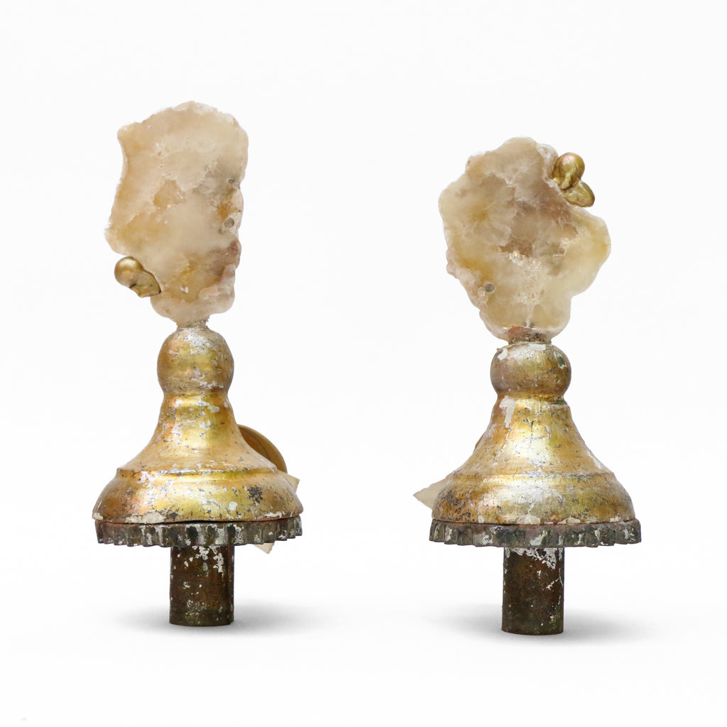 A pair of 18th-century Italian candlestick tops with polished agate coral and baroque pearls.