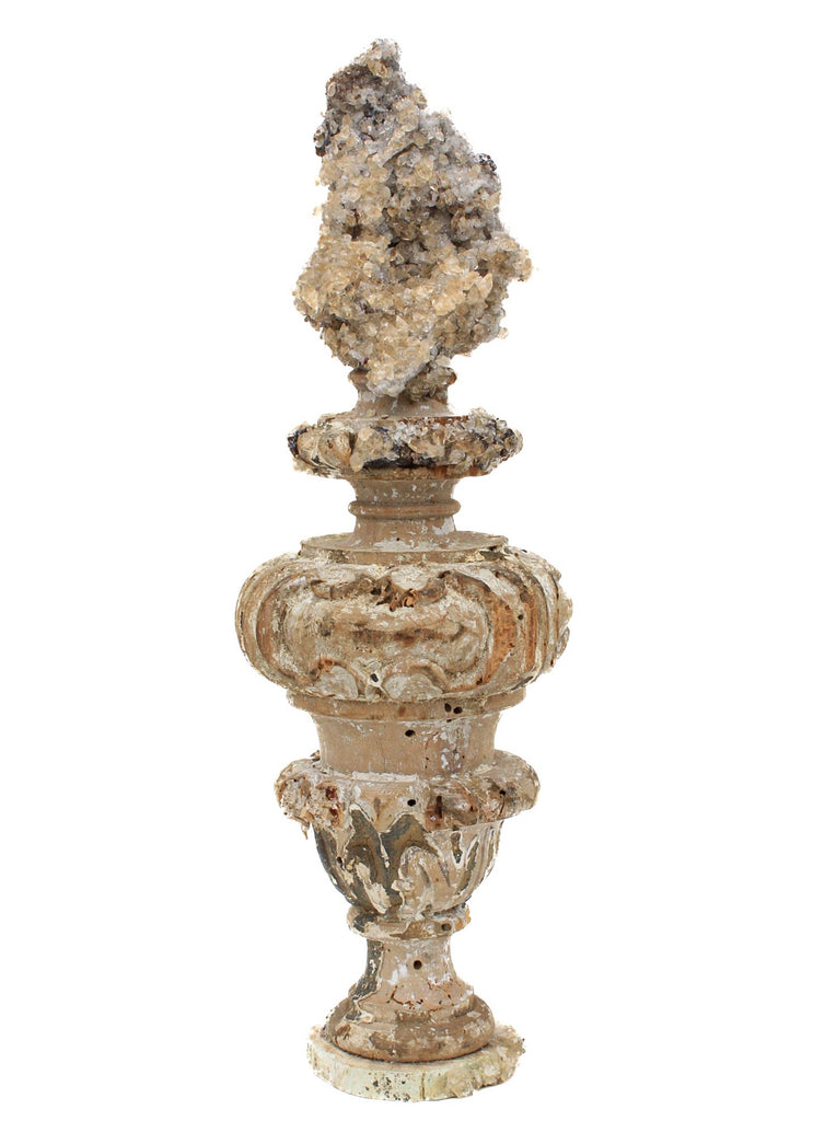 18th century Italian vase with a calcite crystal cluster in matrix with sphalerite.