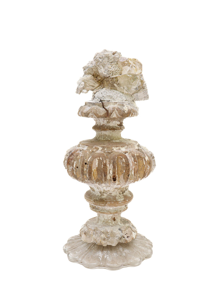 18th century Italian fragment mounted with a calcite crystal cluster in matrix and sitting on an antique Italian glass bobeche base.