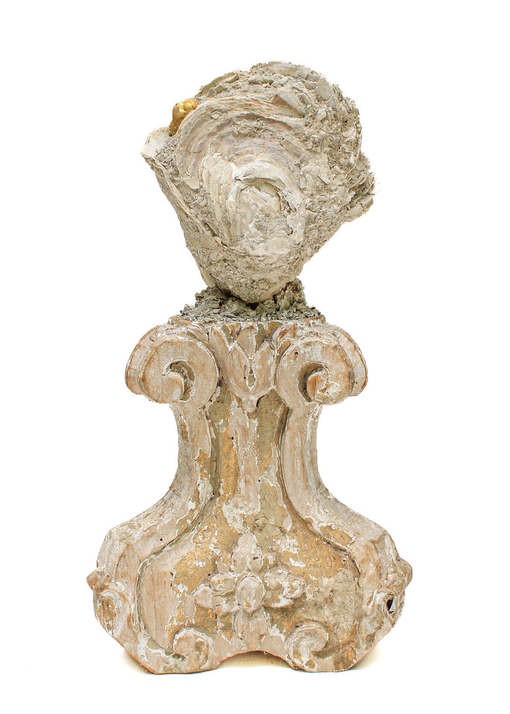 17th century Italian fragment base mounted with a fossil oyster and baroque pearl.