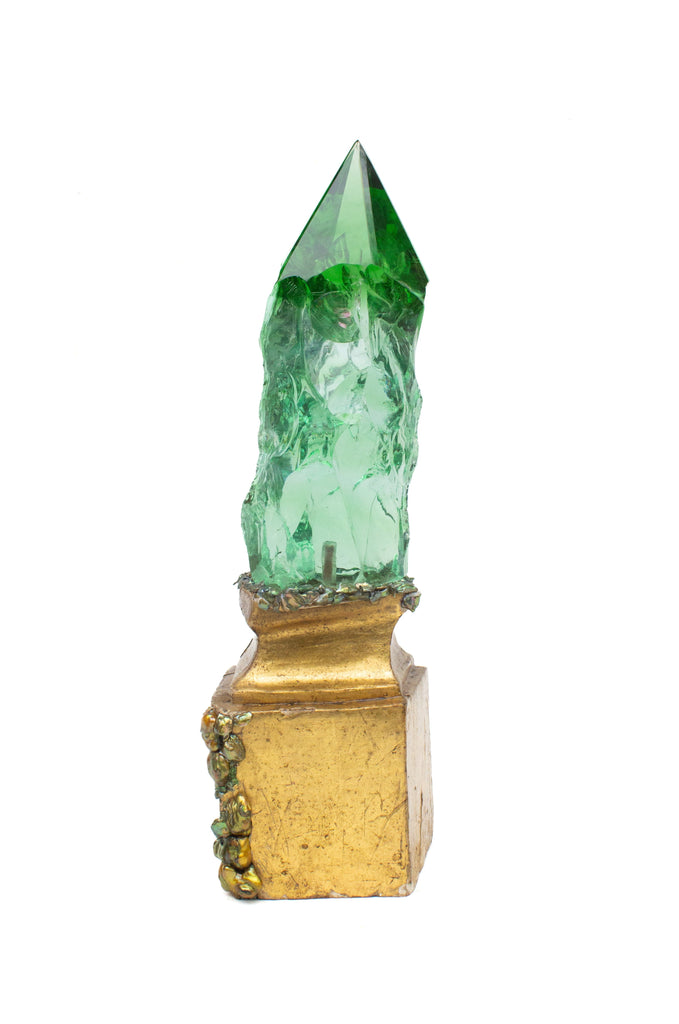 18th century Italian gilded base with a polished green lava glass point and adorned with green baroque pearls.