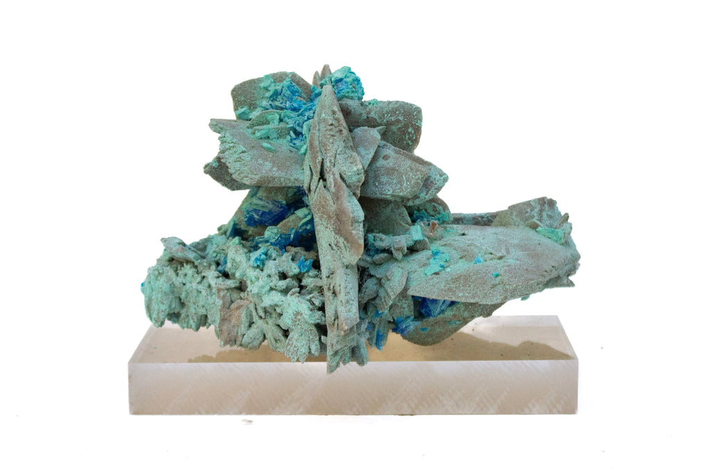 Turquoise "elephant ear" selenite on lucite.