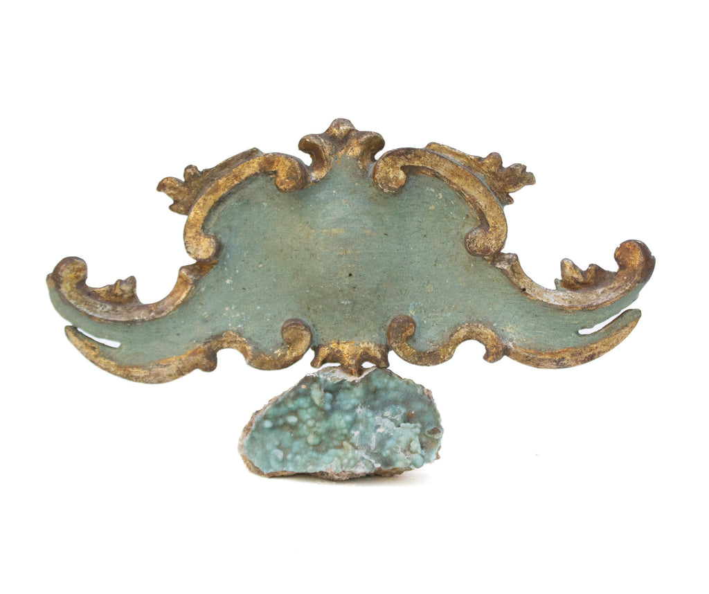18th century Italian turquoise and gilded fragment mounted on smithsonite.