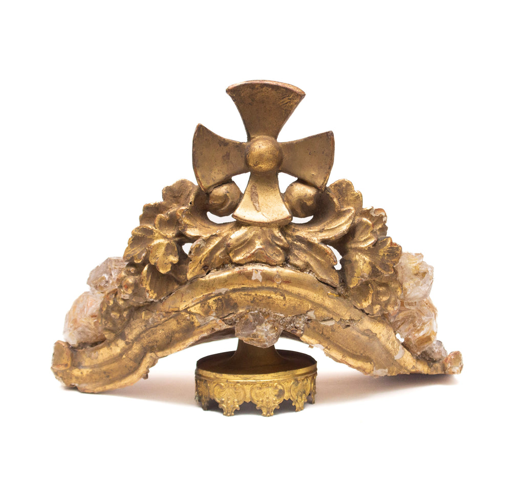 17th century Italian hand-carved and gilded crown adorned with Himalayan diamonds and mounted on an antique gold base.