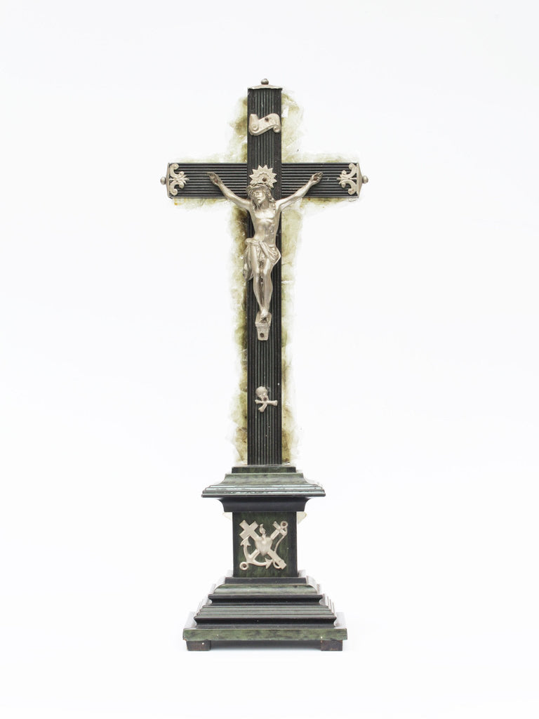 19th century French marbleized painted crucifix with green mica.