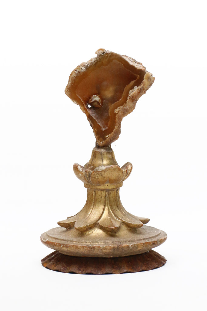 18th century Italian candlestick top decorated with agate coral and a baroque pearl.