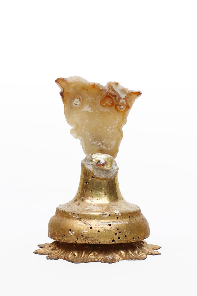 18th-century Italian candlestick top decorated with polished agate coral and a baroque pearl.