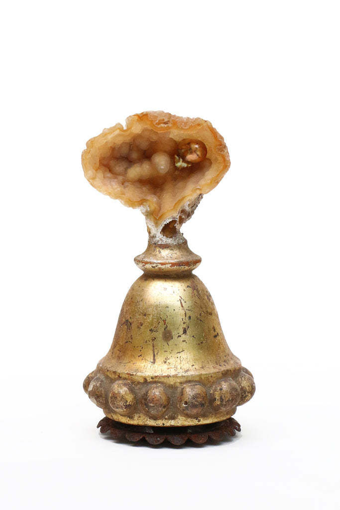 18th century Italian candlestick top decorated with polished agate coral and a natural forming baroque pearl.