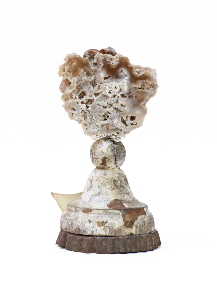 18th century Italian silver leaf candlestick top with agatized coral.