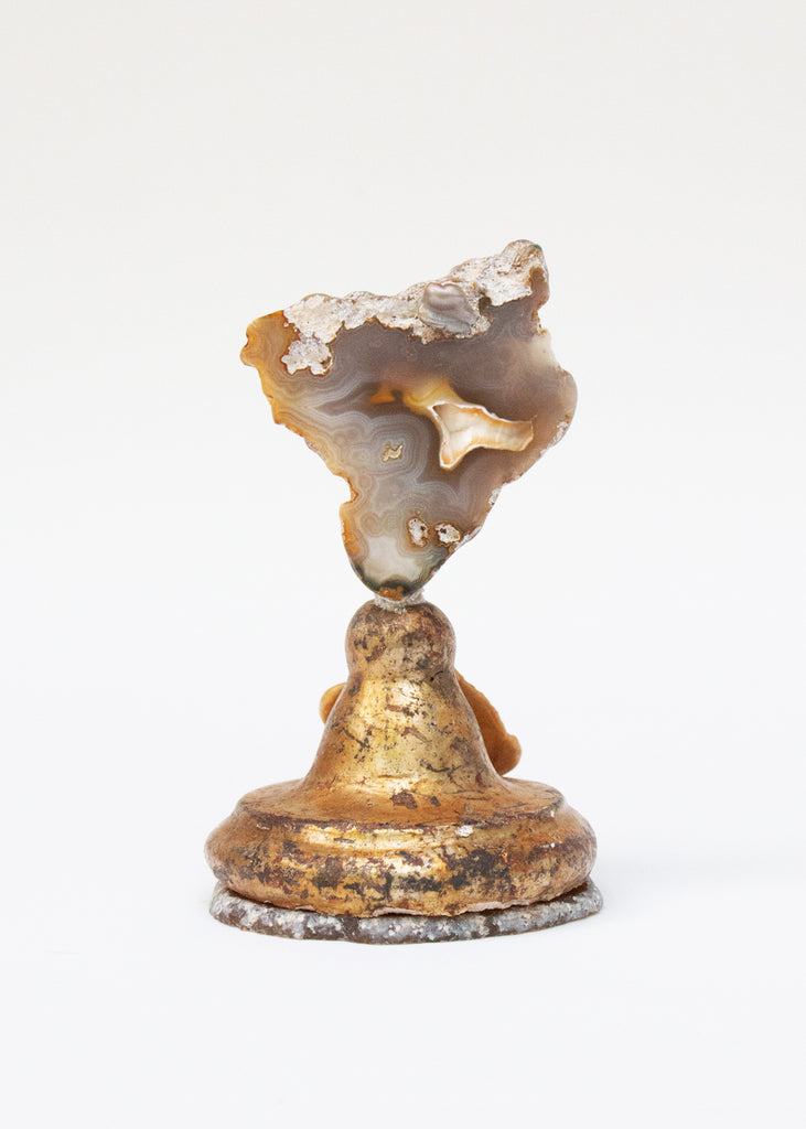 18th-century Italian candlestick top with polished agate coral and sits on a polished agate base.