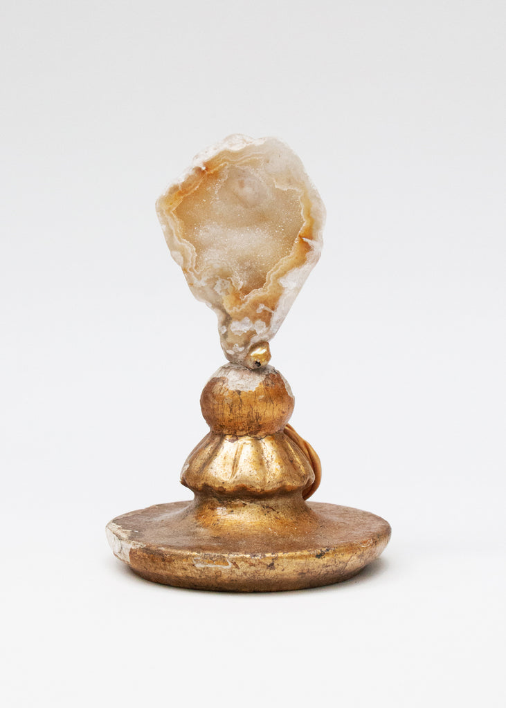 18th-century Italian candlestick top, with polished agate coral and a baroque pearl.