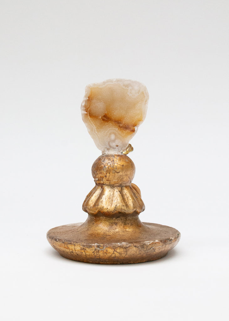 18th century Italian candlestick top, with polished agate coral and a baroque pearl.