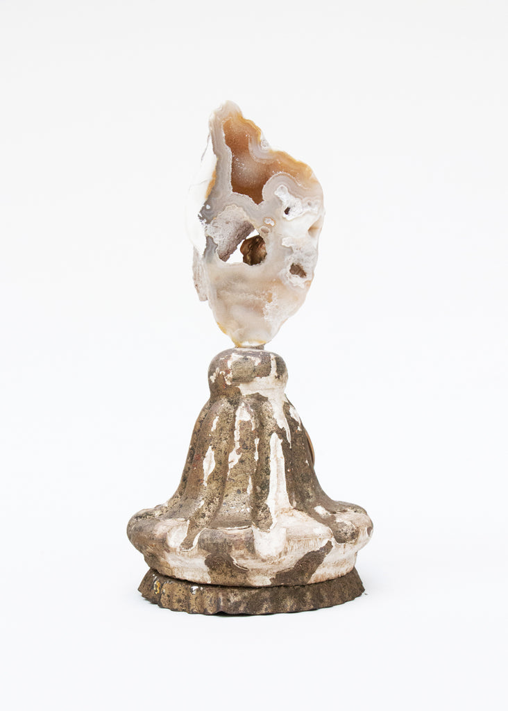 18th-century Italian candlestick top, with polished agate coral and a baroque pearl. 