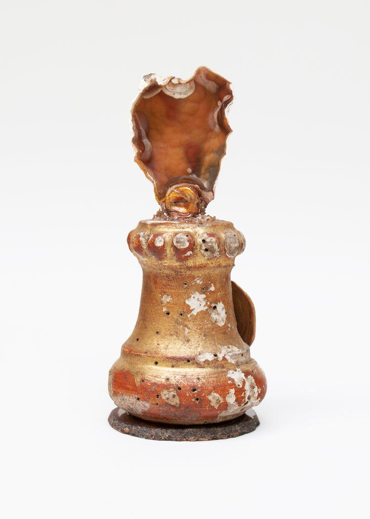 18th-century Italian candlestick top, with polished agate coral and a baroque pearl.