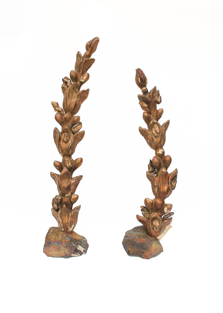 Pair of 18th-century Italian leaf fragments with natural-forming baroque pearls on chalcopyrite mineral bases.