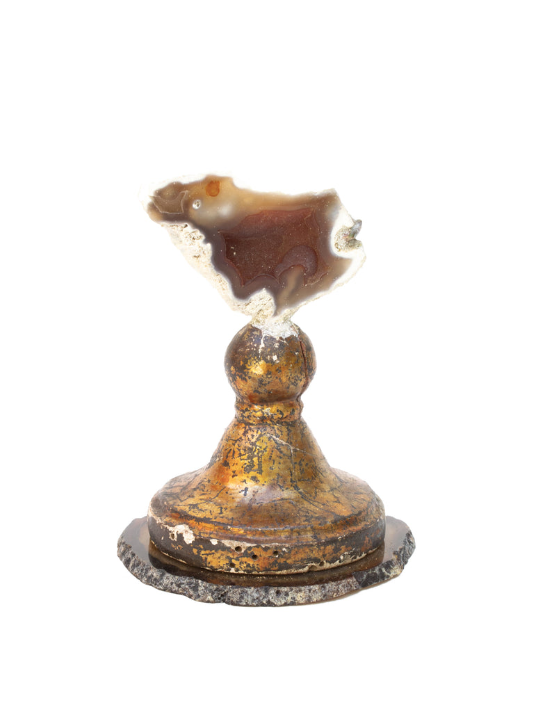 18th-century Italian candlestick top with agate coral on a polished agate slice. 