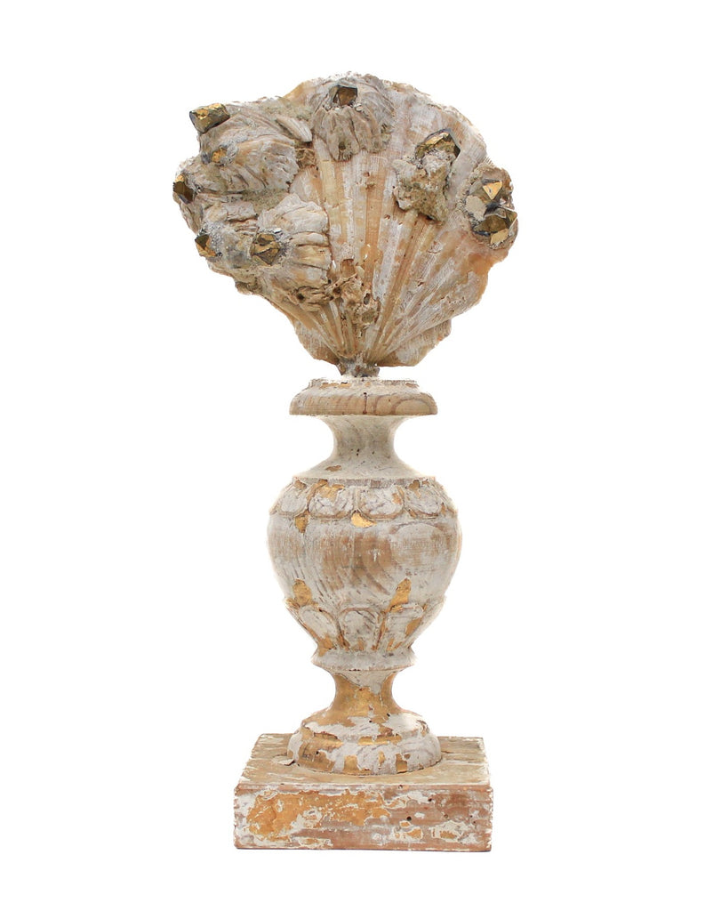 17th century Italian vase with a chesapecten shell & gold-plated crystal points.