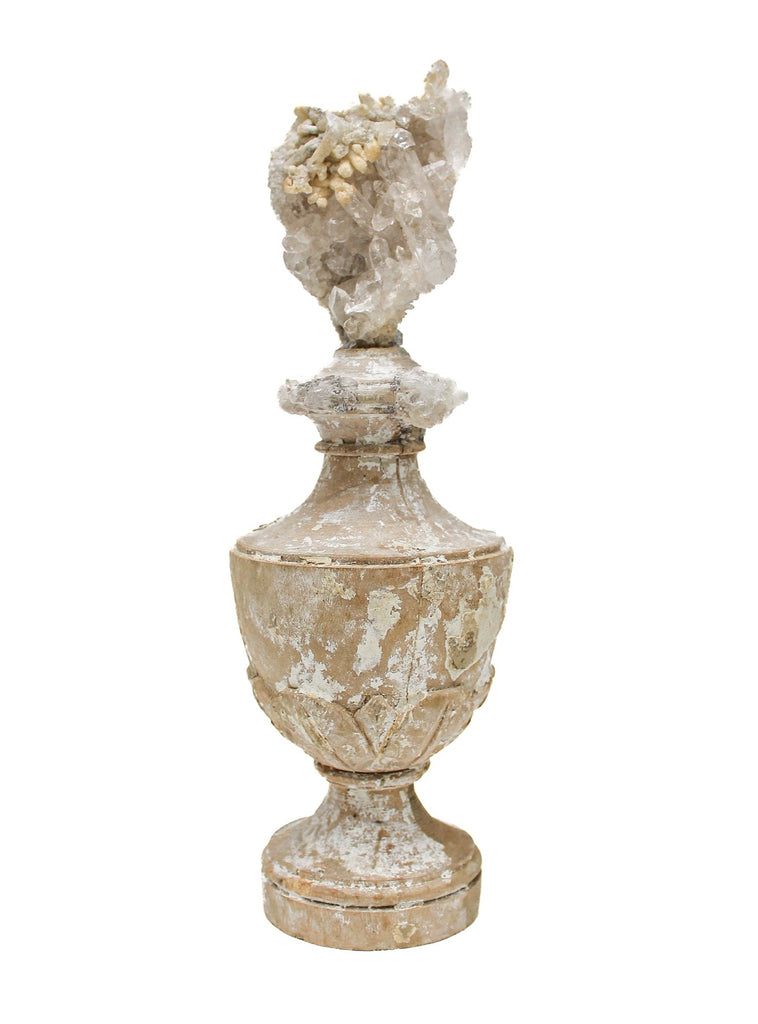 17th century Italian vase mounted with a crystal quartz cluster with calcite.