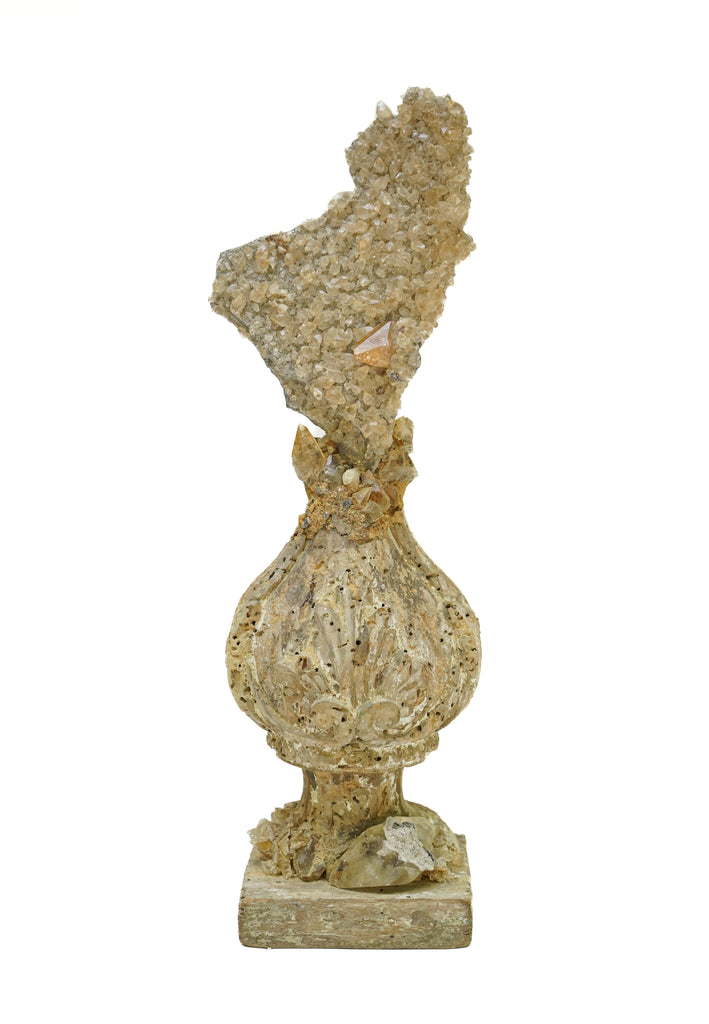 17th century Italian vase mounted and encrusted with calcite crystals in matrix.